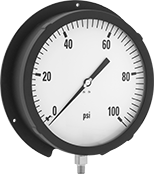 Image of Product. Front orientation. Pressure Gauges. Large-Dial High-Accuracy Pressure Gauges, Single Scale, Bottom Connection (Flange Mount).