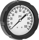 Image of Product. Front orientation. Pressure Gauges. High-Clarity Vibration-Resistant Pressure Gauges, Single Scale, Center-Back Connection.