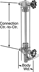 Image of Product. 316 Stainless Steel and Brass With Ball-Valve-Style Drain. Front orientation. Contains Annotated. Ball-Valve-Style Drain. Liquid-Level Indicators with Shut-Off Valve.
