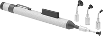 Image of Product. Front orientation. Suction Cup Lifters. Squeeze-to-Grip Pen-Sized Small Parts Suction Cup Lifters, Push-Button Release.