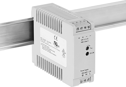 Image of ProductInUse. Front orientation. DIN-Rail-Mount Power Supply, Single Phase, 24V DC, 2.1A.