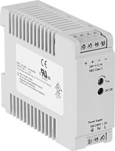 Image of Product. Front orientation. DIN-Rail-Mount Power Supply, Single Phase, 24V DC, 2.1A.