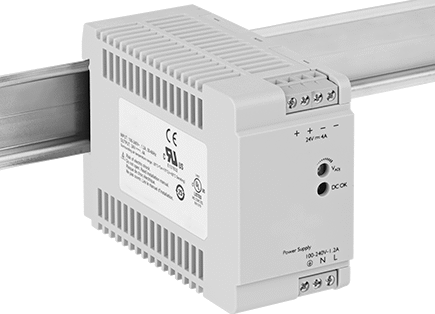 Image of ProductInUse. Front orientation. DIN-Rail-Mount Power Supply, Single Phase, 24V DC, 4A.