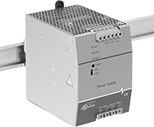 Image of ProductInUse. Front orientation. Power Supplies. Heavy Duty Motor-Starting DIN-Rail-Mount Power Supplies, Three Phase, Screw-Clamp Terminal Input and Output Connection—With Output Voltage Signal.