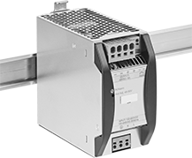 Image of ProductInUse. Front orientation. Power Supplies. Heavy Duty Motor-Starting DIN-Rail-Mount Power Supplies, Single Phase, Spring-Clamp-Terminal Input and Output Connection—With Output Voltage Signal.