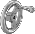 Image of Product. Front orientation. Hand Wheels. Unthreaded Through-Hole-Mount Spoked Hand Wheels, Flat Hand Wheels with Fixed Handle, 3 Spokes.