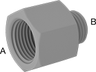Image of Product. Female × Male. Front orientation. Contains Annotated. Pipe and Fittings. Plastic Pipe Fittings for Oil, Straight Reducing Adapters, Male, Female, Threaded Fitting Connection, Hex Body.