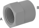 Image of Product. Female × Female. Front orientation. Contains Annotated. Pipe and Fittings. Plastic Pipe Fittings for Oil, Straight Reducers, Female, Threaded Fitting Connection, Hex Body.