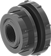 Image of Product. Female. Front orientation. Pipe and Fittings. Plastic Pipe Fittings for Oil, Through-Wall Straight Connectors for Tanks with Gasket, Threaded Fitting Connection, Female, For Flat Tank Surface, For Curved Tank Surface.