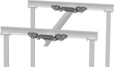 Image of ProductInUse. Bottom-Mount Trolleys Used with Beams to Create a Crane. Front orientation. Trolleys. Beam Trolleys, Bottom Mount, 49" Overall Length.