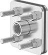 Image of Product. Female. Front orientation. Pipe and Fittings. Low-Pressure Stainless Steel Threaded Pipe Fittings, Through-Wall Bolt-On Straight Adapters for Tanks with Gasket, Female, Threaded Fitting Connection, For Flat Tank Surfaces.