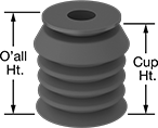 Image of Product. Front orientation. Contains Annotated. Vacuum Cups. Food and Beverage Vacuum Cups for Soft and Porous Objects, Metal-Detectable Vacuum Cups with Retainer Clip.