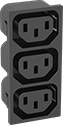 Image of Product. Snap In—Triple. Front orientation. Power Connectors. IEC Connectors, Female Receptacles, Snap In, Triple—Unshielded.