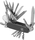 Image of Product. Front orientation. Multitools. Swiss Army Multitools, Swiss Champ.