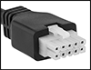 Image of Specification. 10-Pole Molex Mini-Fit Output. Front orientation. ZoomedIn view. Contains Border. 10 Poles. Medical-Grade AC to DC Adapters.