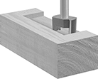 Image of ProductInUse. Front orientation. Router Bits. Hinge and Lock Mortise Router Bits , Uncoated Carbide-Tipped High-Speed Steel, Lock Mortise Cut Style.