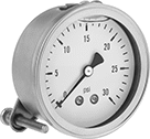 Image of Product. Front orientation. Pressure Gauges. Vibration- and Corrosion-Resistant Pressure Gauges, Single Scale, Center-Back Connection (Panel Mount).