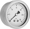 Image of Product. Front orientation. Pressure Gauges. Vibration- and Corrosion-Resistant Pressure Gauges, Single Scale, Center-Back Connection.