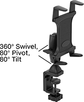 Image of Product. Front orientation. Contains Annotated. Tablet Mounts. Tablet Mounts, Clamp-On Bench Mount.
