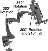 Image of Product. Front orientation. Contains Annotated. Positioning Arms. Tablet Positioning Arms , Clamp-On Bench Mount.