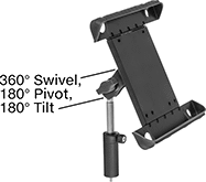 Image of Product. Front orientation. Contains Annotated. Tablet Mounts. Tablet Mounts, Screw-On Fixture Table Mount.