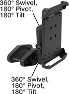Image of Product. Front orientation. Contains Annotated. Tablet Mounts. Vibration-Resistant Tablet Mounts, Clamp-On Rectangular-Bar Mount.
