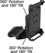 Image of Product. Front orientation. Contains Annotated. Positioning Arms. Tablet Positioning Arms , Clamp-On Rectangular-Bar Mount.
