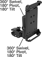 Image of Product. Front orientation. Contains Annotated. Tablet Mounts. Vibration-Resistant Tablet Mounts, Clamp-On Pipe Mount.