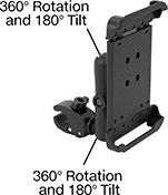 Image of Product. Front orientation. Contains Annotated. Positioning Arms. Tablet Positioning Arms , Clamp-On Pipe Mount.