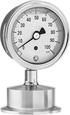 Image of Product. Front orientation. Pressure Gauges. Vibration-Resistant Food and Beverage Pressure Gauges.
