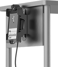 Image of ProductInUse. Mount Installed on Table. Front orientation. Teach Pendant Holders.