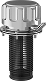 Image of Product. Steel with Nylon Plastic Screen. Front orientation. Breather Vents. Lockable Breather Vents with Cap, Flange Mount, Nylon Screen.