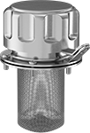 Image of Product. Steel with 304 Stainless Steel Screen. Front orientation. Breather Vents. Lockable Breather Vents with Cap, Flange Mount.