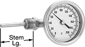 Image of Product. Front orientation. Contains Annotated. Thermometers. Side-Connection Threaded Thermometers, Left-Side Connection.