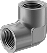 Image of Product. NPT Female. Front orientation. Pipe and Fittings. Medium-Pressure Aluminum Threaded Pipe Fittings, 90° Elbow Connectors, Threaded Fitting Connection, Female.