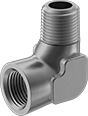 Image of Product. NPT Female × NPT Male. Front orientation. Pipe and Fittings. Medium-Pressure Aluminum Threaded Pipe Fittings, 90° Elbow Adapters, Male, Female, Threaded Fitting Connection.