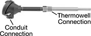 Image of Product. Front orientation. Contains Annotated. Thermocouples. Threaded Thermocouple Probes with Thermowell for Liquids and Gases .