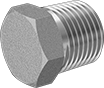 Image of Product. Male. Front orientation. Pipe and Fittings. Low-Pressure Aluminum Threaded Pipe Fittings, External-Hex-Drive Plugs, Threaded Fitting Connection, Male, Hex Body.