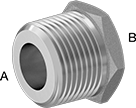 Image of Product. Male x Female. Front orientation. Contains Annotated. Pipe and Fittings. High-Pressure Aluminum Threaded Pipe Fittings, Bushing Straight Reducing Adapters, Male, Threaded Fitting Connection, Female, Hex Body.