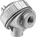 Image of Product. Front orientation. Thermocouple and RTD Connection Heads. Screw-On Cap with Retaining Chain.