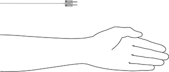 Image of Product. Side1 orientation. Contains SizingReference. Thermocouple Probe for Liquids and Gases, Type K, Flat-Pin Mini, 6" Long x 1/16" Diameter Probe.