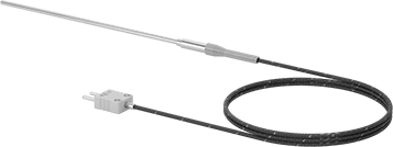 Image of Product. Back orientation. Thermocouple Probe for Liquids and Gases, Type K, Flat-Pin Mini, with Cable, 6" Long x 1/8" Diameter Probe.