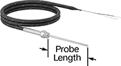 Image of Product. Front orientation. Contains Annotated. Thermocouples. Threaded Thermocouple Probes for Liquids and Gases , Probe with Cable with Wire Leads.