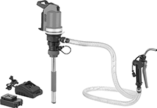 Image of Product. Front orientation. Drum Pumps. Battery-Operated Drum Pumps with Nozzle for Oil.