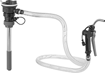 Image of Product. Front orientation. Drum Pump Stem Assemblies. Battery-Operated Drum Pumps with Nozzle for Oil.