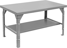 Image of Product. Table with Shelf. Front orientation. Tables. Extra Heavy Duty Adjustable-Height Steel Tables, Stationary, Tables with Shelf.