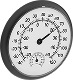 Image of Product. Front orientation. Thermometers. Easy-Read Outdoor Thermometers, 12" Diameter Dial, Plastic Housing.