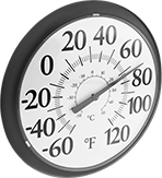 Image of Product. Front orientation. Thermometers. Easy-Read Outdoor Thermometers, 13 1/4" Diameter Dial.
