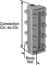 Image of Product. Indicator with Reflex Glass. Front orientation. Contains Annotated. Liquid-Level Gauges. Heavy Duty Liquid-Level Indicators.