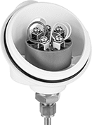 Image of ProductInUse. Transmitter Shown Installed (Head and Probe Not Included). Front orientation. RTD Transmitters. Head Mount.